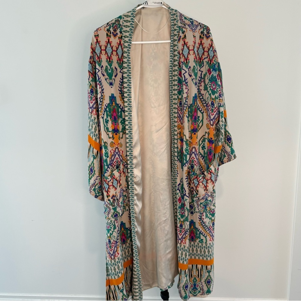 Zara | Colorful Aztec Pattern Silky Kimono Robe | Size M​